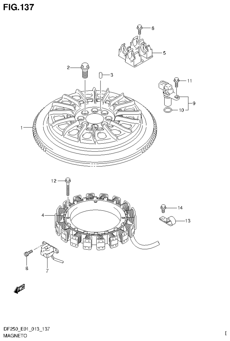 Suzuki DF200T, DF200Z, DF225T, DF225Z, DF250T, DF250Z MAGNETO (DF225T E40) parts diagram